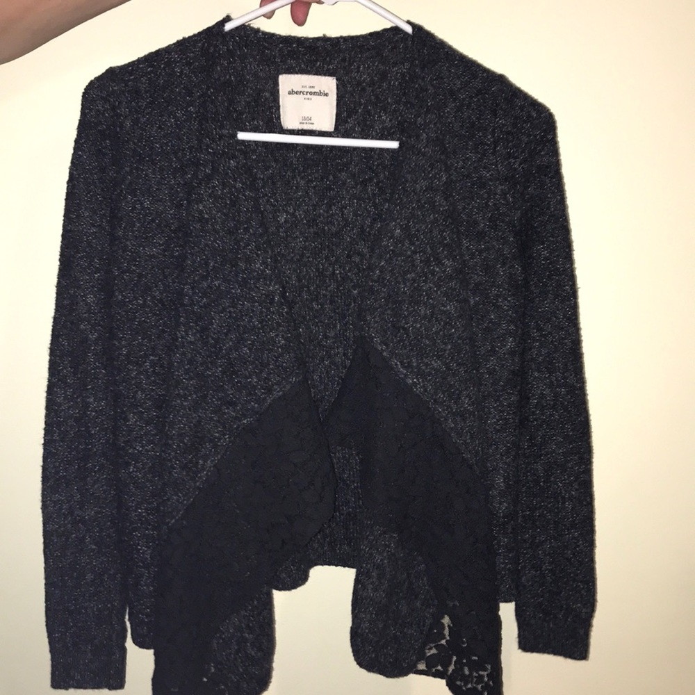 girls navy blue cardigan sweater with lace detail
